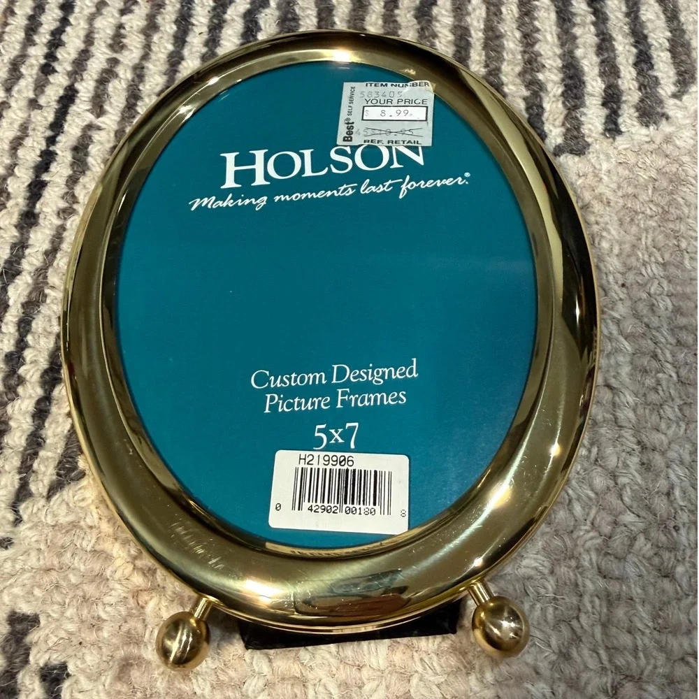Holson 5x7 Oval Brass Tone Picture Frame Tabletop Vintage‎ Style Ball Feet